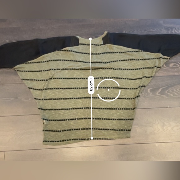 Harmony Mesh 3/4 Sleeve Olive Green Striped See Through Woven Slouchy Sweater - Picture 14 of 16